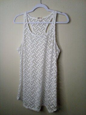 Miken Swim Cover Up Mesh Top Women M Sleeveless White